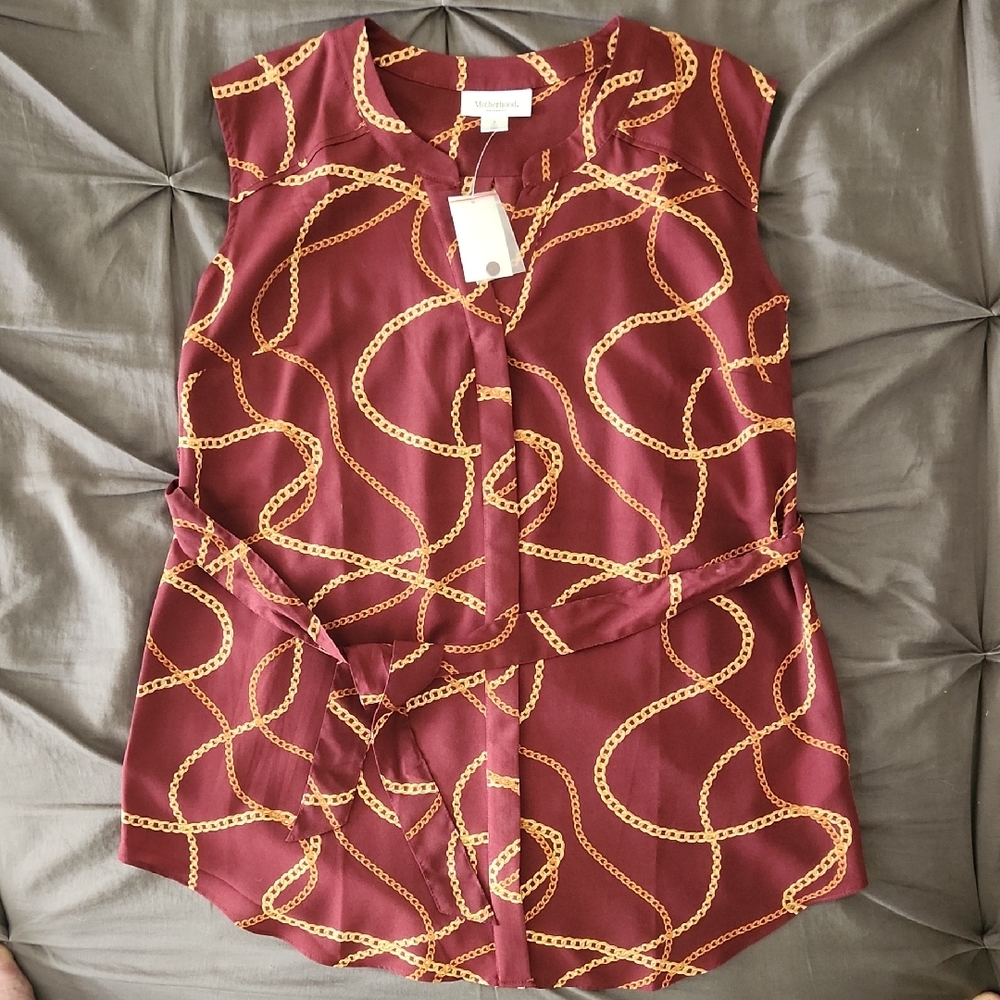 Motherhood Maternity Maroon and Gold Chain Blouse